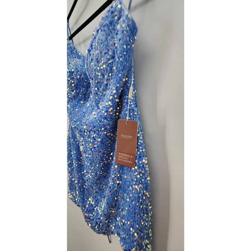 New NWT Stacees Short Sequin Blue Velvet Mini Dress Size‎ 16 In Lavender - Picture 4 of 10